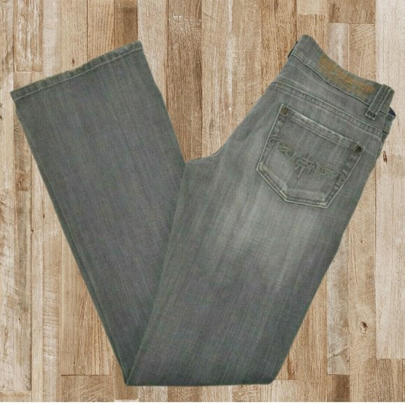 Faith Hope Love Mid Rise Boot Cut Gray Jeans, 100% Cotton Size 28 - Picture 1 of 8